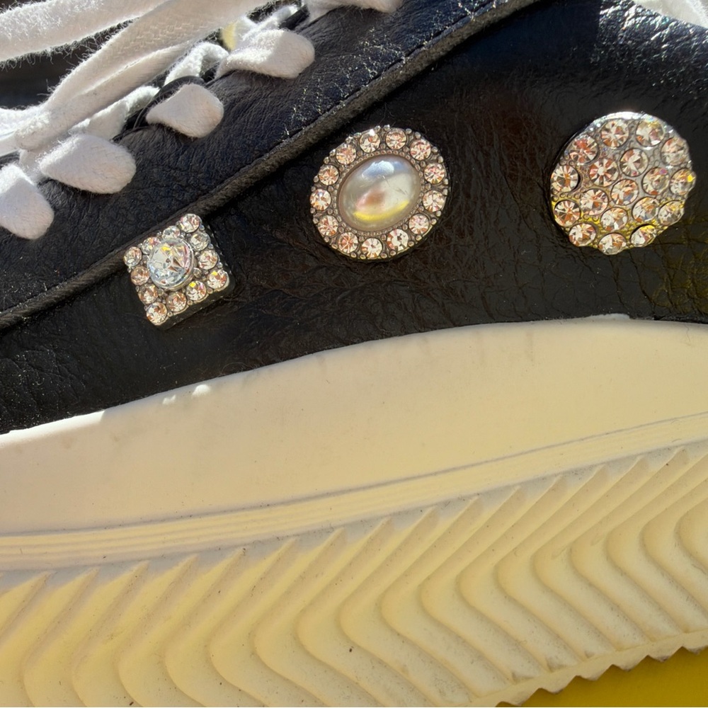 Circus by Sam Edelman Taelyn Black Sneaker with Crystal and Pearl Studs